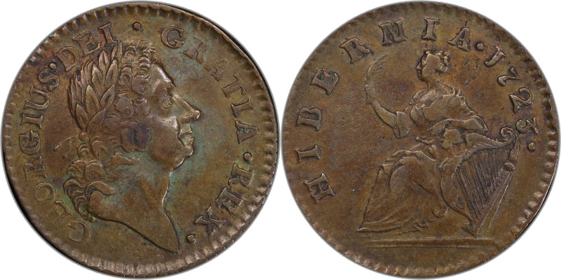 1723 Wood's Hibernia Farthing. Martin 3.1-Bc.2, W-12350. Rarity-4. DEI. GRATIA. ...