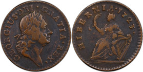 1723 Wood's Hibernia Farthing. Martin 3.2-Bb.1, W-12290. Rarity-3. DEI. GRATIA. REX. VF Details--Environmental Damage (PCGS).