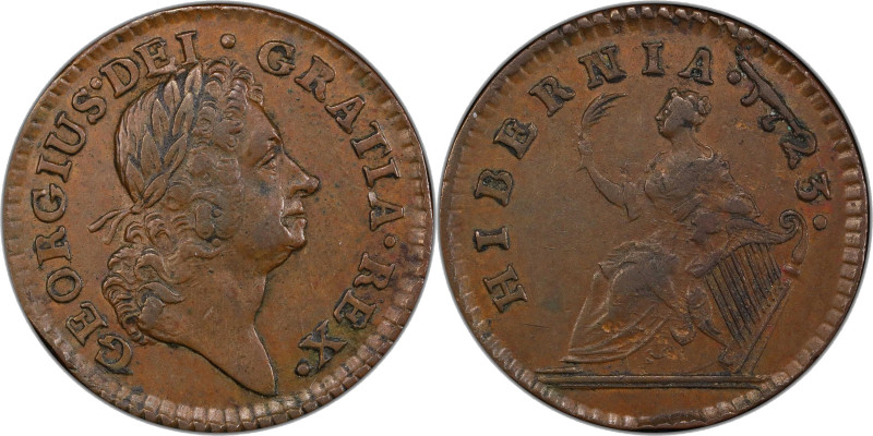 1723 Wood's Hibernia Farthing. Martin 3.4-Bb.2, W-12290. Rarity-4. DEI. GRATIA. ...