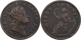 1723 Wood's Hibernia Farthing. Martin 3.8-Bd.1, W-12550. Rarity-4. DEI. GRATIA. REX. VF Details--Environmental Damage (PCGS).