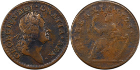 1723 Wood's Hibernia Farthing. Martin 3.9-Bb.1, W-12290. Rarity-5. DEI. GRATIA. REX. VF Details--Environmental Damage (PCGS).