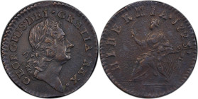 1723 Wood's Hibernia Farthing. Martin 3.9-Bc.2, W-12350. Rarity-6. DEI. GRATIA. REX. AU Details--Environmental Damage (PCGS).