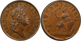 1723 Wood's Hibernia Farthing. Martin 3.12-Bd.2, W-12550. Rarity-5. DEI. GRATIA. REX. MS-62 BN (PCGS).