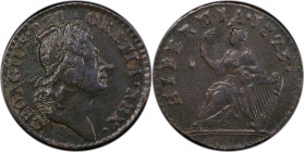 1723 Wood's Hibernia Farthing. Martin 3.13-Bb.1, W-12290. Rarity-5. DEI. GRATIA. REX. EF Details--Environmental Damage (PCGS).