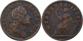 1723 Wood's Hibernia Farthing. Martin 3.13-Bc.11, W-12350. Rarity-5. DEI. GRATIA. REX. EF Details--Environmental Damage (PCGS).