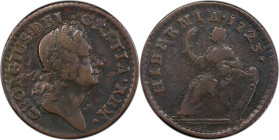 1723 Wood's Hibernia Farthing. Martin 3.13-Bd.1, W-12550. Rarity-5. DEI. GRATIA. REX. Fine Details--Environmental Damage (PCGS).