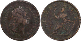 1723 Wood's Hibernia Farthing. Martin 3.14-Bd.2, W-12550. Rarity-5. DEI. GRATIA. REX. VF Details--Environmental Damage (PCGS).