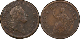 1723 Wood's Hibernia Farthing. Martin 3.15-Bc.2, W-12350. Rarity-6. DEI. GRATIA. REX. VF Details--Environmental Damage (PCGS).