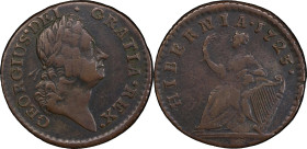 1723 Wood's Hibernia Farthing. Martin 3.16-Bc.5, W-12350. Rarity-6. DEI. GRATIA. REX. VF-25 (PCGS).