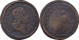 1723 Wood's Hibernia Farthing. Martin 3.18-Ba.1, W-12255. Rarity-5. DEI. GRATIA. REX. Double Struck. VF Details--Bent (PCGS).
