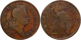 1722 Wood's Hibernia Halfpenny. Martin 3.7-C.2, W-12810. Rarity-5. Second Type, Harp at Right. Fine-15 (PCGS).