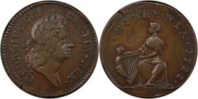 1722 Wood's Hibernia Halfpenny. Martin 4.1-Bb.1, W-12690. Rarity-5. First Type, Harp at Left. Double Struck. EF-45 (PCGS).