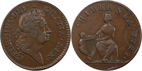 1722 Wood's Hibernia Halfpenny. Martin 4.1-Bb.1, W-12690. Rarity-5. First Type, Harp at Left. VF-35 (PCGS).