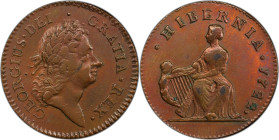 1722 Wood's Hibernia Halfpenny. Martin 4.1-Bb.2, W-12690. Rarity-3. First Type, Harp at Left. AU Details--Surfaces Smoothed (PCGS).