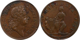 1722 Wood's Hibernia Halfpenny. Martin 4.1-Bc.1, W-12730. Rarity-6. First Type, Harp at Left. AU-50 (PCGS).