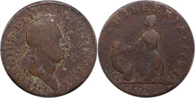 1722 Wood's Hibernia Halfpenny. Martin 4.2-Bb.2, W-12690. Rarity-6. First Type, Harp at Left. VG Details--Environmental Damage (PCGS).