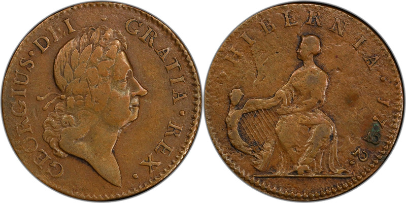 1722 Wood's Hibernia Halfpenny. Martin 4.4-Be.1, W-12790. Rarity-5. First Type, ...