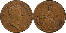 1722 Wood's Hibernia Halfpenny. Martin 4.4-Be.1, W-12790. Rarity-5. First Type, Harp at Left. VF Details--Environmental Damage (PCGS).