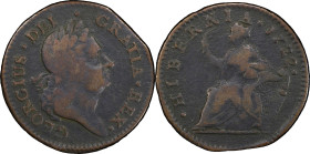 1722 Wood's Hibernia Halfpenny. Martin 4.8-C.4, W-12810. Rarity-5. Second Type, Harp at Right. VF Details--Environmental Damage (PCGS).