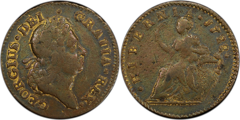 1722 Wood's Hibernia Halfpenny. Martin 4.11-C.4, W-12810. Rarity-6. Second Type,...