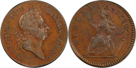 1722 Wood's Hibernia Halfpenny. Martin 4.20-C.4, W-12810. Rarity-5. Second Type, Harp at Right, DEII. AU-50 (PCGS).