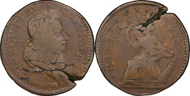 1723/2 Wood's Hibernia Halfpenny. Martin 4.60-Da.1, W-12850. Rarity-2. Double Struck, Cracked Planchet. VF-30 (PCGS).