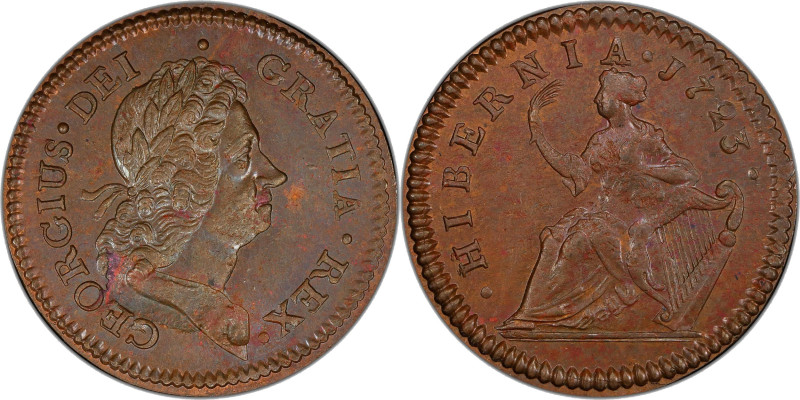 1723 Wood's Hibernia Halfpenny. Martin 4.14-Fb.1, W-13470. Rarity-3. MS-62 BN (P...