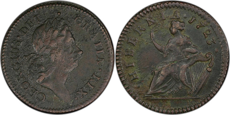 1723 Wood's Hibernia Halfpenny. Martin 4.14-Fb.2, W-13470. Rarity-4. EF Details-...