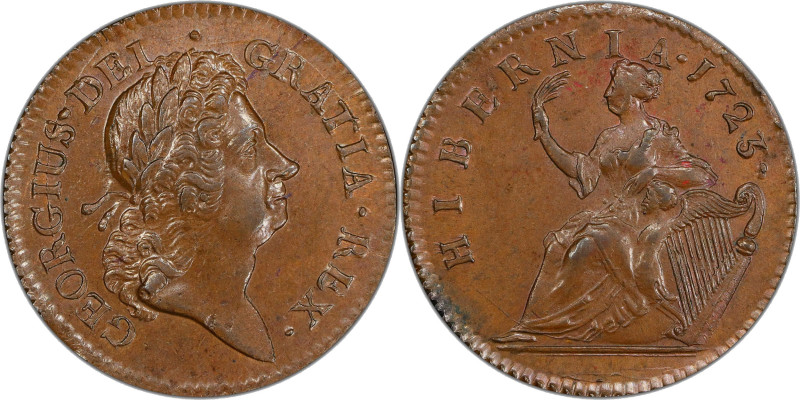 1723 Wood's Hibernia Halfpenny. Martin 4.15-Gc.37a, W-13120. Rarity-2. MS-62 BN ...