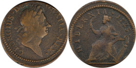 1723 Wood's Hibernia Halfpenny. Martin 4.16-Gc.3, W-13120. Rarity-2. Struck Off Center. VF Details--Environmental Damage (PCGS).