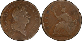 1723 Wood's Hibernia Halfpenny. Martin 4.17-Gc.22, W-13120. Rarity-3. Double Struck. VF-30 (PCGS).
