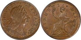 1723 Wood's Hibernia Halfpenny. Martin 4.26-Gd.2, W-13570. Rarity-3. AU-58 (PCGS).