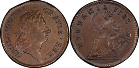1723 Wood's Hibernia Halfpenny. Martin 4.27-Gc.6, W-13120. Rarity-2. AU-50 (PCGS).