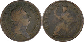 1723 Wood's Hibernia Halfpenny. Martin 4.32-Gc.11, W-13120. Rarity-7. Fine Details--Environmental Damage (PCGS).
