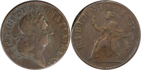1723 Wood's Hibernia Halfpenny. Martin 4.37-Gc.34, W-13120. Rarity-7. VF Details--Environmental Damage (PCGS).