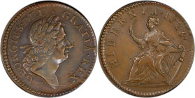 1723 Wood's Hibernia Halfpenny. Martin 4.38-Gc.25, W-13120. Rarity-4. AU-50 (PCGS).