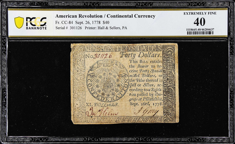 CC-84. Continental Currency. September 26, 1778. $40. PCGS Banknote Extremely Fi...