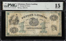Peters Landing, Arkansas. George B. Peters. ND (ca. 1873-77) $1. PMG Choice Fine 15.

PMG comments "Tape".

Estimate: $200.00- $300.00