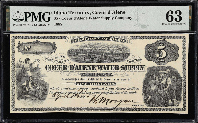 Coeur D'Alene, Idaho Territory. Coeur d'Alene Water Supply Company. 1885 $5. PMG...