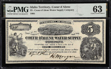Coeur D'Alene, Idaho Territory. Coeur d'Alene Water Supply Company. 1885 $5. PMG Choice Uncirculated 63.

PMG comments "Small Tears".

Estimate: $...