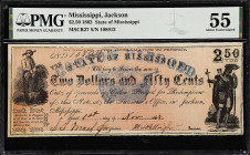 Jackson, Mississippi. State of Mississippi. 1862 $2.50. PMG About Uncirculated 55.

PMG comments "Stained".

Estimate: $100.00- $150.00