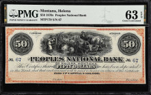 Helena, Montana. Peoples National Bank. 1870s $50. PMG Choice Uncirculated 63 EPQ.

MTP170. No. 67. Remainder, without signatures. Colorful design a...