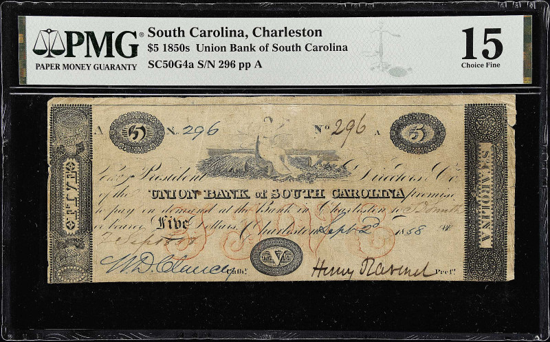 Charleston, South Carolina. Union Bank of South Carolina. 1858 $5. PMG Choice Fi...