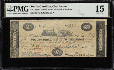 Charleston, South Carolina. Union Bank of South Carolina. 1858 $5. PMG Choice Fine 15.

SC50G4a. No. 296, Plate A.

Estimate: $200.00- $300.00