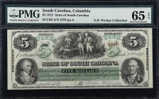 Columbia, South Carolina. State of South Carolina. 1872 $5. PMG Gem Uncirculated 65 EPQ.

No. 3376, Plate A. Gem.

Estimate: $200.00- $300.00
