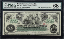 Columbia, South Carolina. State of South Carolina. 1872 $20. PMG Superb Gem Uncirculated 68 EPQ.

No. 2514, Plate B. SCCR7. Lofty Superb Gem 68 EPQ ...