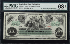 Columbia, South Carolina. State of South Carolina. 1872 $20. PMG Superb Gem Uncirculated 68 EPQ.

No. 2609, Plate B. SCCR7. Beautiful Superb Gem app...