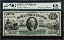Columbia, South Carolina. State of South Carolina. 1872 $50. PMG Superb Gem Uncirculated 68 EPQ.

No. 2068, Plate A. An impressive Superb Gem exampl...