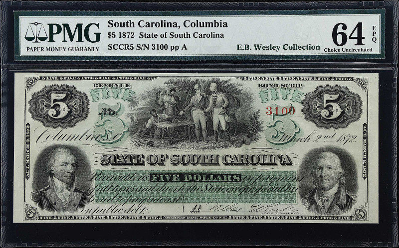 Lot of (4). Columbia, South Carolina. State of South Carolina. 1872 $5 to $50. P...