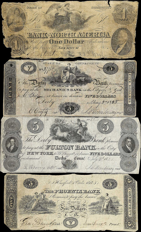 Lot of (4). Connecticut & New York. 1818-53 $1 & $5. Good to Fine.

Damage/iss...